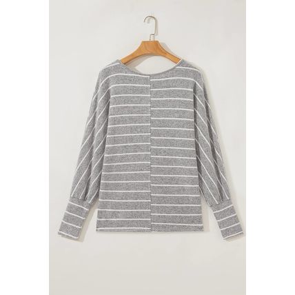 Gray Stripe Dolman Sleeve Drop Shoulder Top