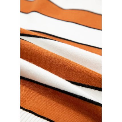 Brown Stripe Ribbed Polo Collar Drop Shoulder Sweater