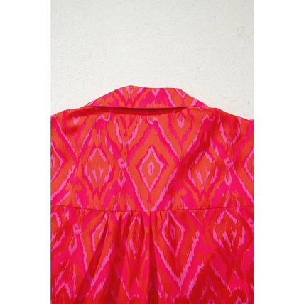 Strawberry Pink Western Aztec Geometric Ruffled 3/4 Sleeve Shirt