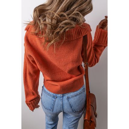 Flamingo Collared V Neck Ribbed Edge Sexy Elegant Sweater