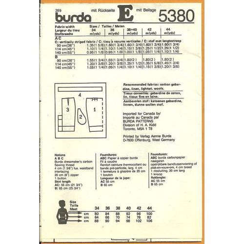 Burda 5380 Sewing Pattern Misses Skirt Size 8 10 12 14 16 18 Super Easy Used