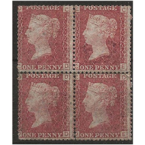 1858 SG43 1d Red Plate 177 in a MINT block of 4 CHeck Letters "DC-ED".. .