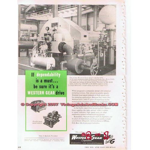 WESTERN GEAR CORP 1955 dependablity drives vintage ad