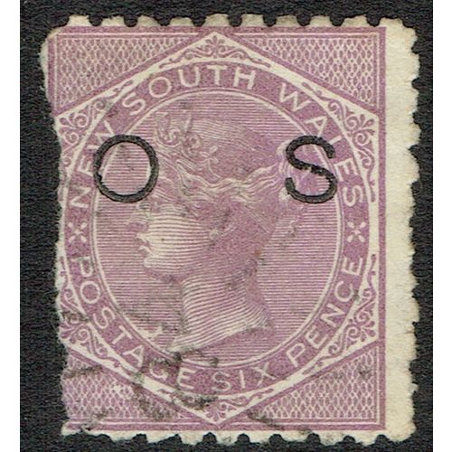 New South Wales 1882 Official 6d Pale Lilac Perf 10 SGO8a AvU