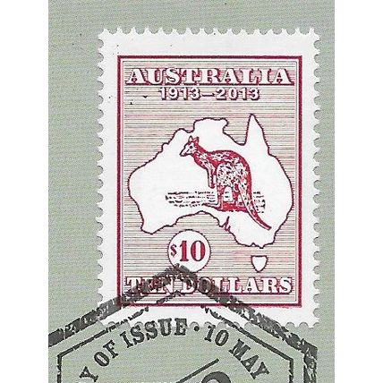AUS 2013 $10 'KANGAROO AND MAP' ON BACKING PAPER FINE USED (EBID66-269)