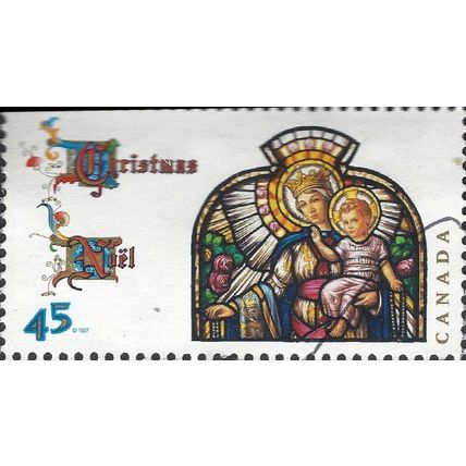 CANADA, CHRISTMAS, Holy mother and child, stained glass, white 1997, 45c