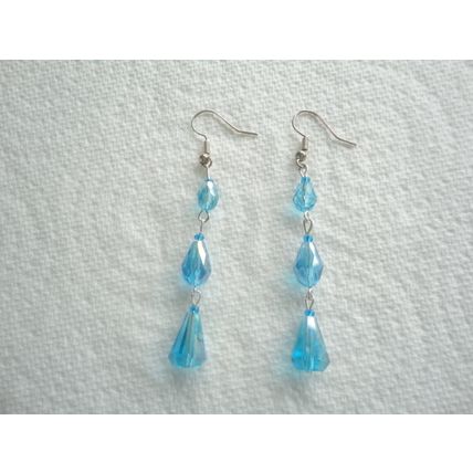 Handmade Turquoise Faceted Glass Bead Dangling Earrings. SP Hook Ear-Wires