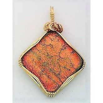 Orange Dichroic Glass Gold Filled Wire Wrap Pendant 2