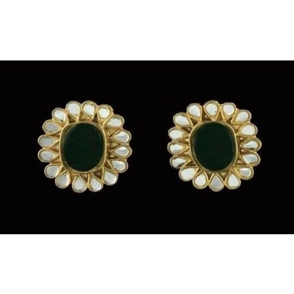 PAKISTANI INDIAN WOMEN GIRLS GOLD-PLATED THAPA KUNDAN EMBELLISHED NATURAL PEARLS