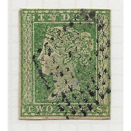 INDIA 1854 QV TWO ANNAS GREEN RETTA CANCEL 4 MARGINS