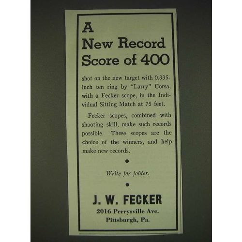 1935 J.W. Fecker scopes Ad - A new record score of 400