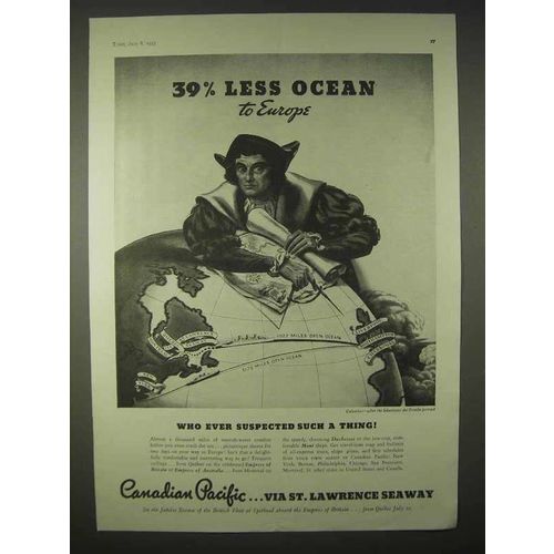 1935 Canadian Pacific Cruise Ad - 39% Less Ocean