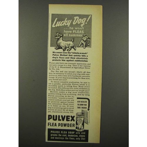 1940 Pulvex Flea Powder Ad - Lucky Dog!