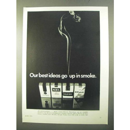 1970 B&W Cigarettes Ad - Viceroy, Kool, Raleigh, Belair