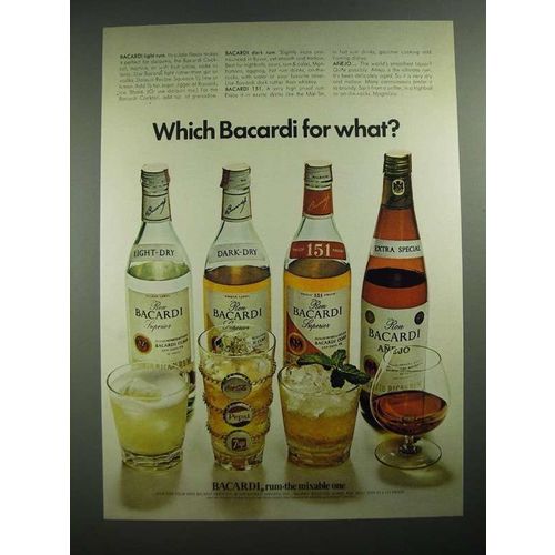 1970 Bacardi Light, Dark, 151 and Anejo Rum Ad - Which For What?