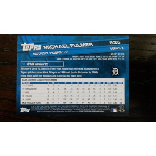2017 Topps Card # 635 Michael Fulmer Near Mint (7) Detroit Tigers