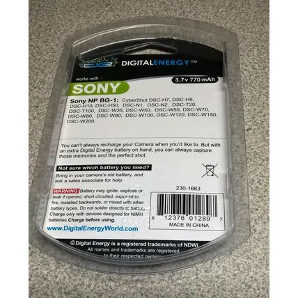 Digital Energy® Sony NP-BG1 Battery Catalog #: 2301663 230-1663 CyberShot DSC