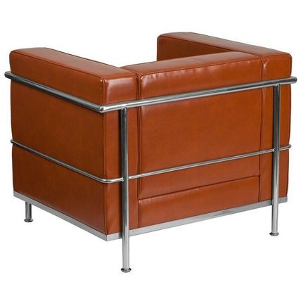 Stainless Exo-Frame French-Swiss Chair White Cognac Gray Leather-Soft Commercial