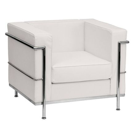 Stainless Exo-Frame French-Swiss Chair White Cognac Gray Leather-Soft Commercial