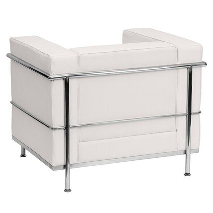 Stainless Exo-Frame French-Swiss Chair White Cognac Gray Leather-Soft Commercial