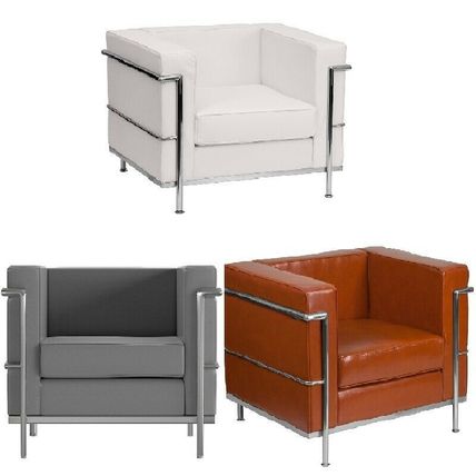 Stainless Exo-Frame French-Swiss Chair White Cognac Gray Leather-Soft Commercial