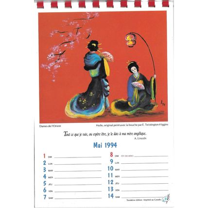 Calendrier Artistique 1994 Peinture d'Handicapé