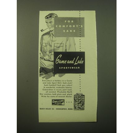 1948 Game and Lake Sport Shirt Ad - For Comfort's Sake