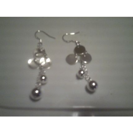 Earrings dangle bead and disc silver