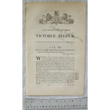 1856 Act of Parliament: Savings Banks for Seamen