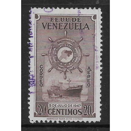 VENEZUELA 1948 20c PURPLE MERCHANT MARINE FREIGHTER SG 794 FINE USED#