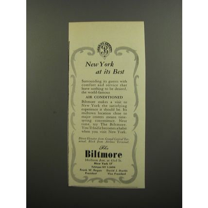 1953 The Biltmore Hotel Ad - New York at its best