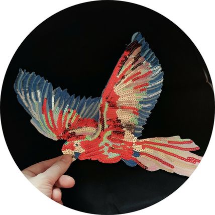 Very Large Parrot Sequin Iron On Badge Motif Pink & Blue 34 cm x 26.5 cm P448
