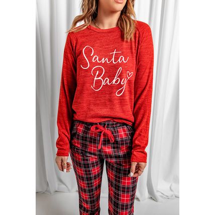 Red Santa Baby Plaid Print Two Piece Pajama Set