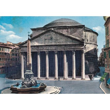 Roma Il Pantheon Italy Postcard posted 1974 marks on face