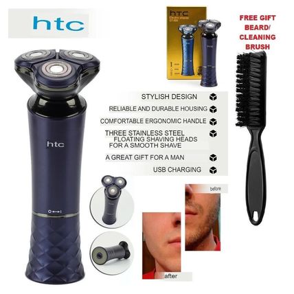 HTC Mens Shaver Tripple Head Washable Stainless Steel Blade Shave USB Charging