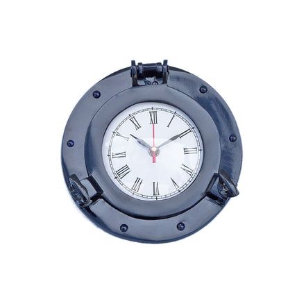 Brass Deluxe Class Porthole Clock 8"" - Dark Blue