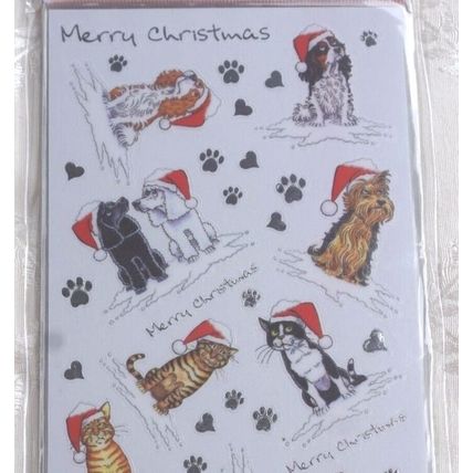CHRISTMAS CRAFT STICKERS PEEL OFF CAT AND DOG MERRY CHRISTMAS STICKERS