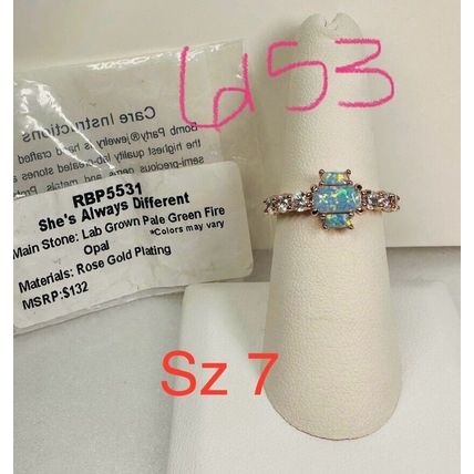 NIB Bomb Party Sz7 Ring RBP5531 Shes Always Diff LG Green Fire Opal Rose Gold Pl