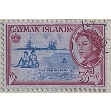 Cayman Islands 1962 3d Bright Blue & Carmine West Bay Beach Used SG170 stamp