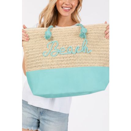New Color Sewn Rope Beach Letter And Strap Crochet Fabric Tote