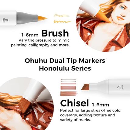 Ohuhu Alcohol Markers Skin Tone Brush Tip -Skin Color Art Marker Set for Artist