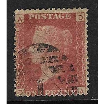 GB 1858 QUEEN VICTORIA 1d RED PLATE 96 OF USED SG43/44 DA