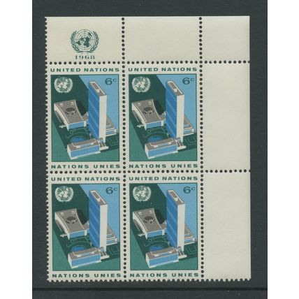 United Nations 187, 1968 UN Headquarters, UR Inscription Blk, VF, MNH (UN082)