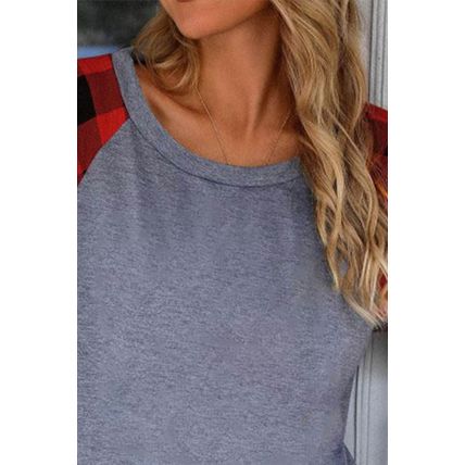 Red Plaid Raglan Long Sleeve Top