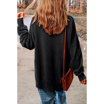 Black Hey Boo Print Drop Sleeve Side Split Oversized Sweatshirt