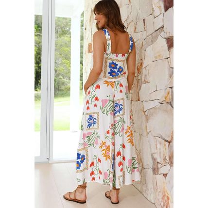 White Square Neck Tank and Wide Leg Pants Floral Set