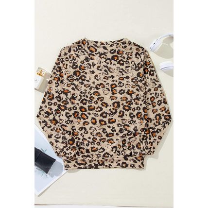 Brown Leopard Bleached Raglan Sleeve Pullover Sweatshirt