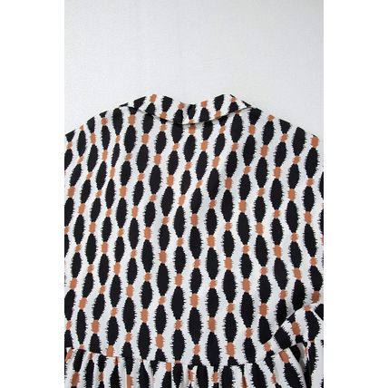 Apricot Geometric Print Collared V Neck Plus Size Mini Dress