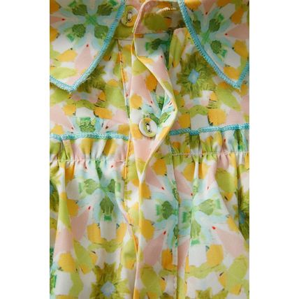 Green Boho Floral Print Frilly Detail Puff Sleeve Shirt