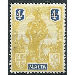 Malta 1922 SG132 4d Yellow & Bright Blue Mounted Mint ... .